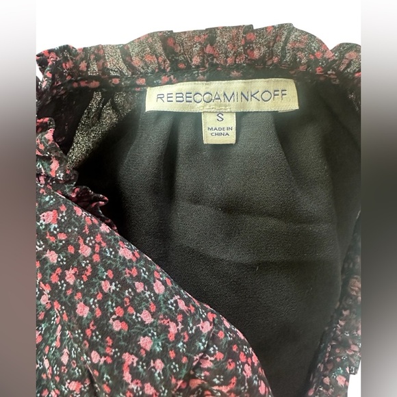 Rebecca Minkoff Black with Pink Floral Ruffled Elastic Waist Mini Dress Size S - Picture 7 of 7